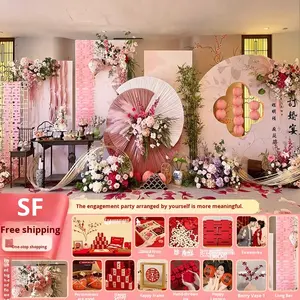 Verlobungsdekoration im Neuen Chinesischen Stil, Rosa Dankeschön-KT-Board für Gastgeschenke, Einfacher Eleganter Hintergrund, Komplettes Set - Product Image 3