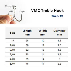 Hameçons barbelés en acier au carbone <span class=keywords><strong>Triple</strong></span> crochet <span class=keywords><strong>VMC</strong></span> 9626-3x accessoires <span class=keywords><strong>triple</strong></span> crochet de pêche antirouille - Product Image 6