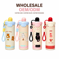 Bouteille d'eau isotherme sous vide de 600 ml, motif dessin animé mignon, avec sangle, pour enfants, idéale pour l'école, vente en gros, style Kawaii