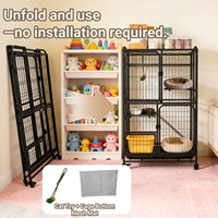 Cage pliable noire multi-niveaux pour chat avec roulettes verrouillables, plusieurs entrées, jouet suspendu, lit doux pour animaux de compagnie, boîte simple d'intérieur