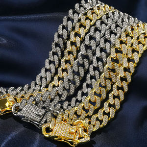 12 מ""מ היפ הופ בציפוי זהב אבני חן גברים שרשראות בלינג ריינסטון קריסטל יהלום גימור זהב מיאמי קובני שרשרת שרשרת קישור - Product Image 2