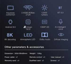 Proyector de Cine en Casa LED X1 Android 9.0 Full HD 8K 1080P, Precio de Fábrica Original, Proyectores Pequeños para Oficina - Product Image 6