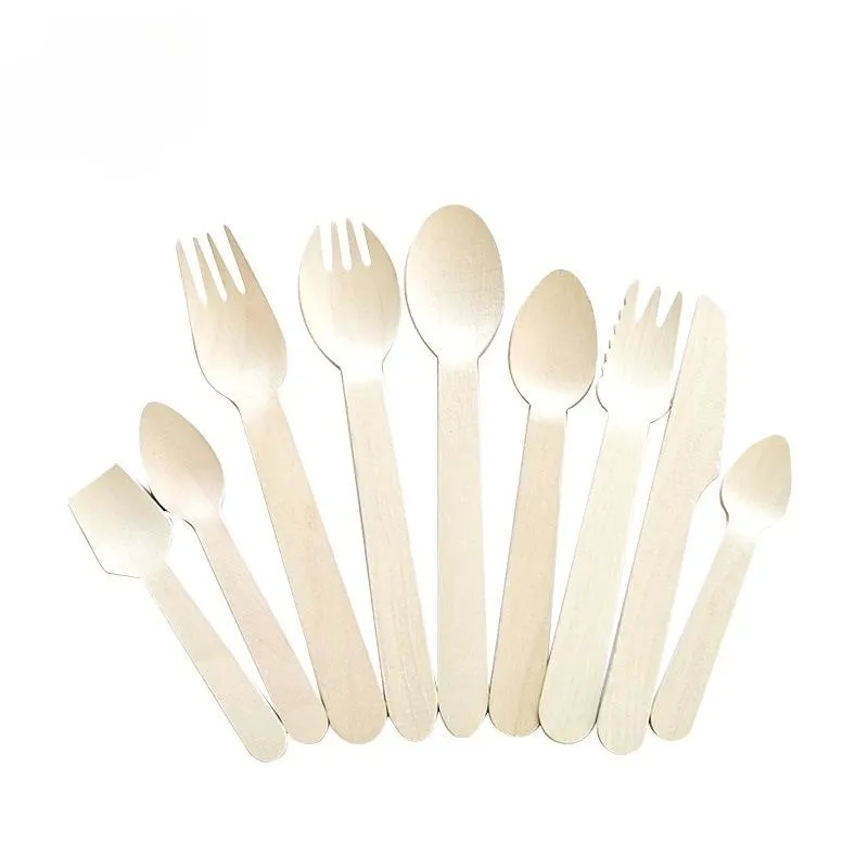 Biodegradable Wooden Cutlery Set With Customized Packaging Wholesaler Manufacturer Disposable Spoon Knife Fork for Party