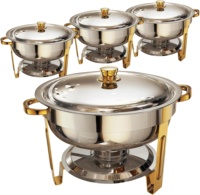 Juego de Recipientes para Buffet de Acero Inoxidable con Calentadores de Alcohol, Plateado/Dorado, Capacidad de 4.5L, Ideal para Eventos y Fiestas