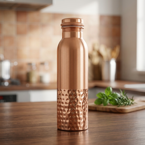Bouteille d'eau en cuivre avec design martelé, gourde de voyage portable, style chinois traditionnel, couvercles inclus - Product Image 2