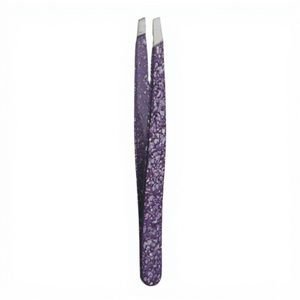 Pinzas de Precisión para Pestañas de Acero Inoxidable, Mango Cómodo con Diseño Floral Morado, Punta Suave para Extensiones de Pestañas Postizas - Product Image 1