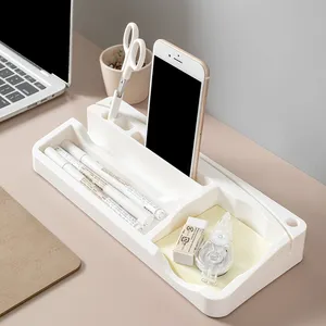 白色韩版风格托盘桌子收纳器书桌收纳器，带笔架夹