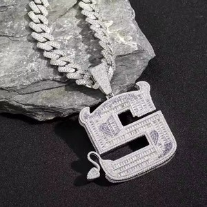 BES moda Hip Hop piccola lettera del diavolo a forma di collana pendente in ottone ghiacciato zircone argento placcato per feste - Product Image 3