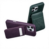 Étui de téléphone portable avec support et porte-cartes magnétique en TPU+PU, design artisanal, pour 16 Pro Max et 17