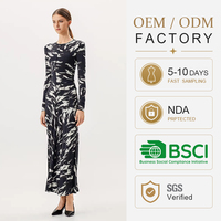 Robe Midi Classique Col Rond Manches Longues pour Femme, Personnalisée OEM avec Impression Intégrale, Style Décontracté Chic, Coupe Biais Torsadée, Collection Gallery Night