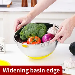 OEM Customized Salad Bowl Silicone Adhesive Base 201 Stainless Steel Bowl 0.4mm Thickness High-capacity Cooking Bowl