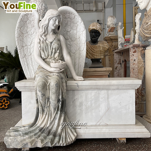 Lápida de Ángel Llorón de Mármol Blanco Tallada a Mano para Cementerio Exterior - Product Image 2