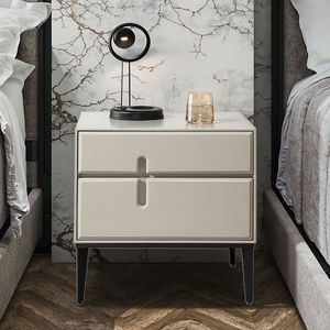 Table de chevet moderne de luxe en bois massif Design du milieu du siècle Table d'appoint à 2 tiroirs pour chambre à coucher Mobilier d'hôpital - Product Image 2