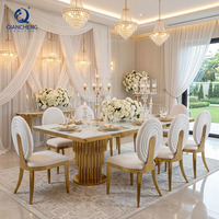 Italienische Villa Hochglanz-Gold Sockel-Marmor-Esstisch-Stuhl-Set Event-Möbel Luxus Edelstahl Hochzeitstisch