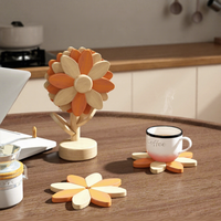 Sous-plat isolant en bois massif motif tournesol, design moderne et minimaliste pour table de cuisine et salle à manger, tapis anti-brûlure