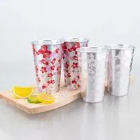 Ensemble de tasses en aluminium de 470 ml à motif de fleurs de cerisier, changeant de couleur, légères, pour café et boissons froides, boîte cadeau pour la maison et le bureau