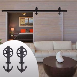 Herrajes para Puertas Corredizas de Estilo Rústico Americano WEKIS, de Acero y Latón, de 6.6/7/8/9 Pies, para Puerta Individual, Dormitorio, Cocina, Exterior, Color Negro - Product Image 1