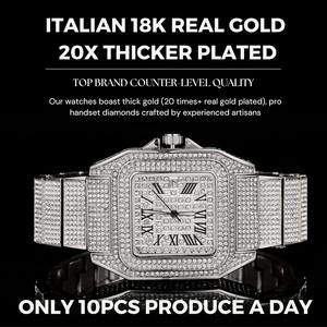 Reloj con Diamantes Moissanite - Chapado en Oro/Platino Blanco de Lujo, Esfera Cuadrada con Números Romanos y Calendario - Product Image 4