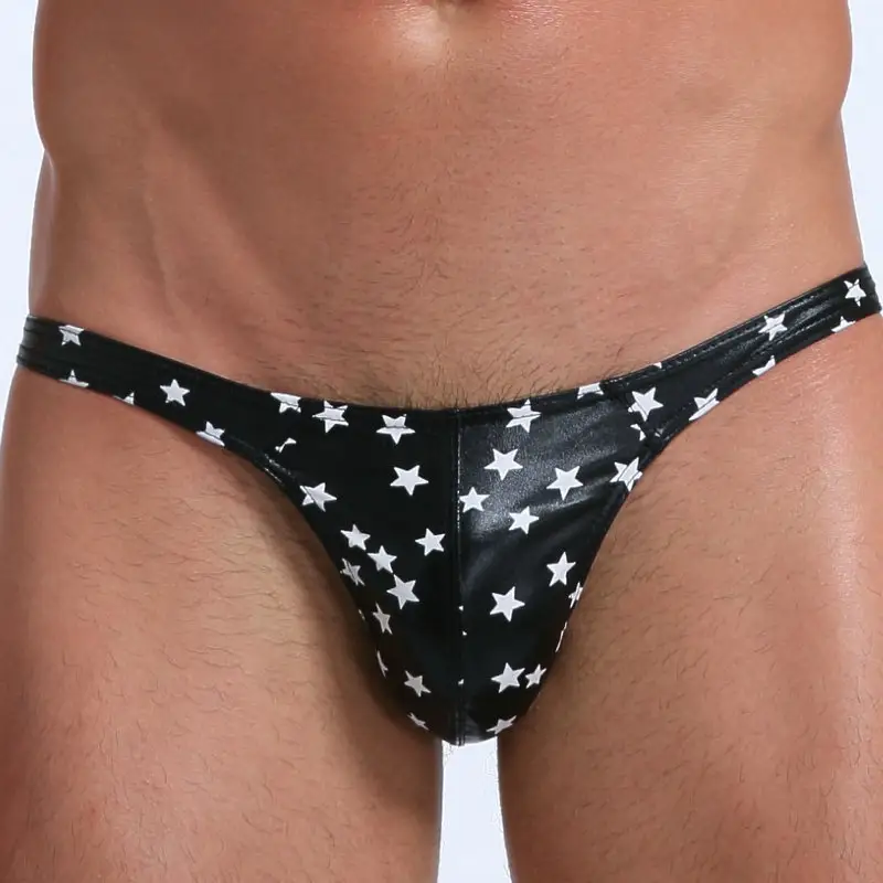 Populaire Patroon Thongs Afdrukken Mannen Slips Lage Taille Kunstleer G-string Ondergoed Fitness Billen Underpants