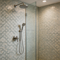 Mosaïque de carreaux de marbre découpés au jet d'eau personnalisés, motif floral, avec anneau en cuivre, mosaïque de pierre blanche pour murs de salle de bain, cuisine, restaurant
