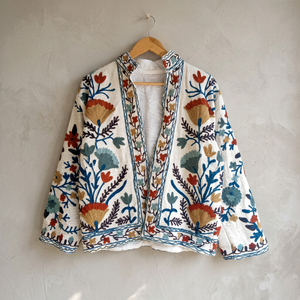 Veste bomber courte en velours floral écologique en coton 100% tricoté brodé Suzani pour femmes, style bohème, hiver - Product Image 2