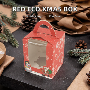 Custom Logo Red Christmas Eco-friendly Recyclable Matt Lamination Self Erecting <b>Foldable</b> Food Cupcake Window Packaging <b>Boxes</b> - Product Image 2