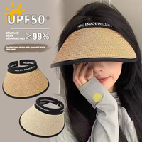 Chapeau de soleil d'été pour femme, style bandeau, à dessus ouvert, en paille tressée, pour la plage, le cyclisme et les sports de plein air