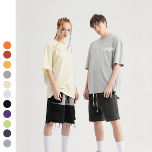 High Quality Wholesale Men's Oversize 100% Cotton Knitted Solid Casual Blank T-Shirts Streetwear Breathable 220g O-Neck - Product Image 4