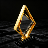 Trofeo de Diamante Personalizado de Aleación de Zinc Hueco, Chapado en Oro con Placa de Cristal Grabada con Láser para Premios Corporativos, Varios Tamaños