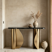 Table console de style moderne italien de luxe avec plateau en marbre, base en métal doré, table de présentation minimaliste pour salon, garantie 2 ans