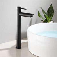 Robinet de lavabo monotrou en acier inoxydable SUS304 pour eau froide, avec noyau de valve en laiton noir de haute qualité