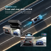 Caméra de tableau de bord de voiture personnalisable 3,2'' 4K à double objectif avec résolution 1080p, Wi-Fi, enregistreur vidéo numérique (DVR) et lecture via application, caméra de voiture noire