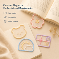 Marque-page en organza brodé personnalisé en usine, motif dessin animé Kawaii, forme mignonne, transparent, cadeau promotionnel pour étudiants et librairies