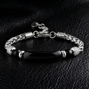 Bracelet jonc tendance pour homme en acier inoxydable avec barre incurvée, orné de pierres précieuses (obsidienne, œil de tigre, pierre cartographique) – Vente en gros 2026 - Product Image 5