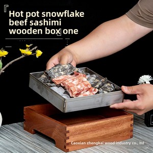 Caja de almacenamiento japonesa de madera para sashimi de salmón, hot pot, barbacoa, preparación de alimentos, diseño de bandeja Snowflake Fat Cow - Product Image 4