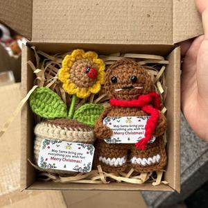 Nouvelle boîte cadeau en acrylique avec poupée Père Noël au crochet, présentant des motifs faits main pour Noël et la Saint-Valentin, des bonhommes de neige et des hommes en pain d'épices - Product Image 1