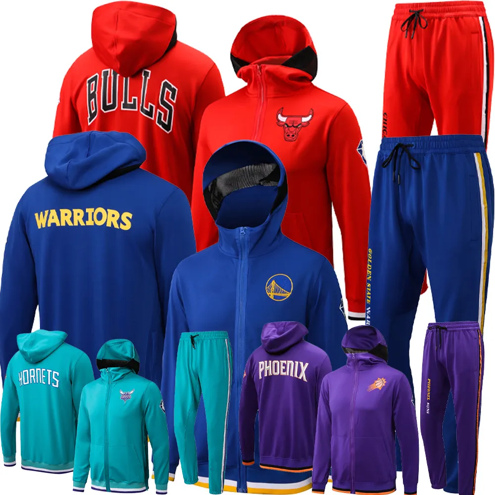 Vêtements de sport 23-24 derniers vêtements d'entraînement de basket-ball ensemble meilleure qualité guerriers veste de basket-ball et pull fermeture éclair hommes S-XXXL