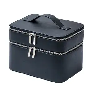Double Layer PU Make Up Box Big Large Makeup Trolley Bags With Compartments Vanity Bag Cosmetic Case