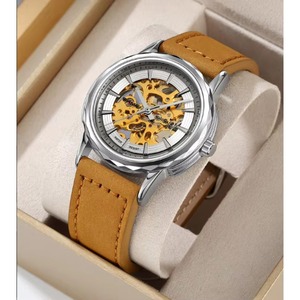 Reloj Mecánico Automático de Moda para Hombre, Doble Cara, Hueco, Dorado, Retro, Ligero, Resistente al Agua 3ATM - Product Image 4