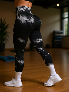 Leggings de yoga de cintura alta con efecto tie dye para mujer, leggings deportivos sin costuras de longitud completa con efecto levanta glúteos para gimnasio, yoga y correr. - Product Image 2