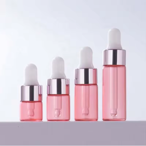 Pink Glass Dropper <b>Bottles</b> Cylinder Shape Clear Surface Sealing Type Skin Care Serum Container 1ml <b>2ml</b> 3ml 5ml - Product Image 1