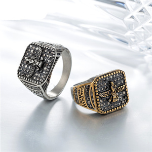 Anillo de acero inoxidable para hombre, sortija de acero inoxidable con diseño de diamante Vintage personalizado, con diseño de los pedidos Hermanos de las águilas - Product Image 3