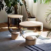 Table basse ronde convertible moderne en verre teinté pour le salon