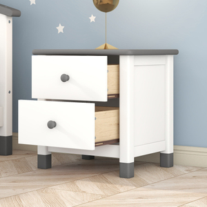 Modern <b>White</b> Gray Wooden Nightstand with Two Drawers for Kids Eco-Friendly Apartment Bedroom Furniture - Product Image 1