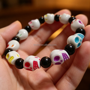 Bracelet élastique tête de mort pour fête gothique, accessoire style <span class=keywords><strong>rockabilly</strong></span>, bijoux pour événement à thème vintage, cadeau de Noël - Product Image 1