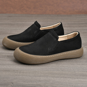 Mocassins en cuir véritable à enfiler, bout rond, semelle extérieure en caoutchouc, semelle intermédiaire en EVA, confort automne, chaussures pour hommes, semelle épaisse - Product Image 1