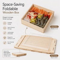 Boîte en bois pliable haut de gamme, gain de place, avec couvercle transparent, plateau à sushi et sashimi plat, conteneur alimentaire écologique pour la restauration