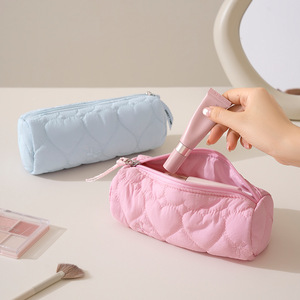 <b>Makeup</b> Bag Quilted Portable Cosmetic <b>Case</b> For Travel Pink Blue - Product Image 1