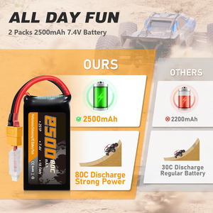 Batería Lipo 2S 2500mAh 7.4V 80C de Alta Tasa de Descarga con Conector XT60 para Dron Cuatricóptero RC FPV - Product Image 4