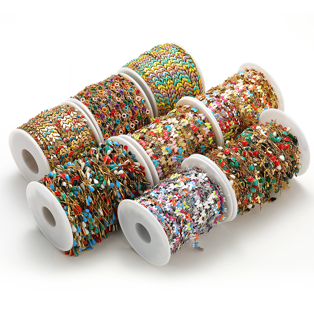 1 Meter Gold Plated Stainless Steel Enamel Heart Star Cross Chains DIY Necklaces Findings Jewelry Bracelets Making Accessories